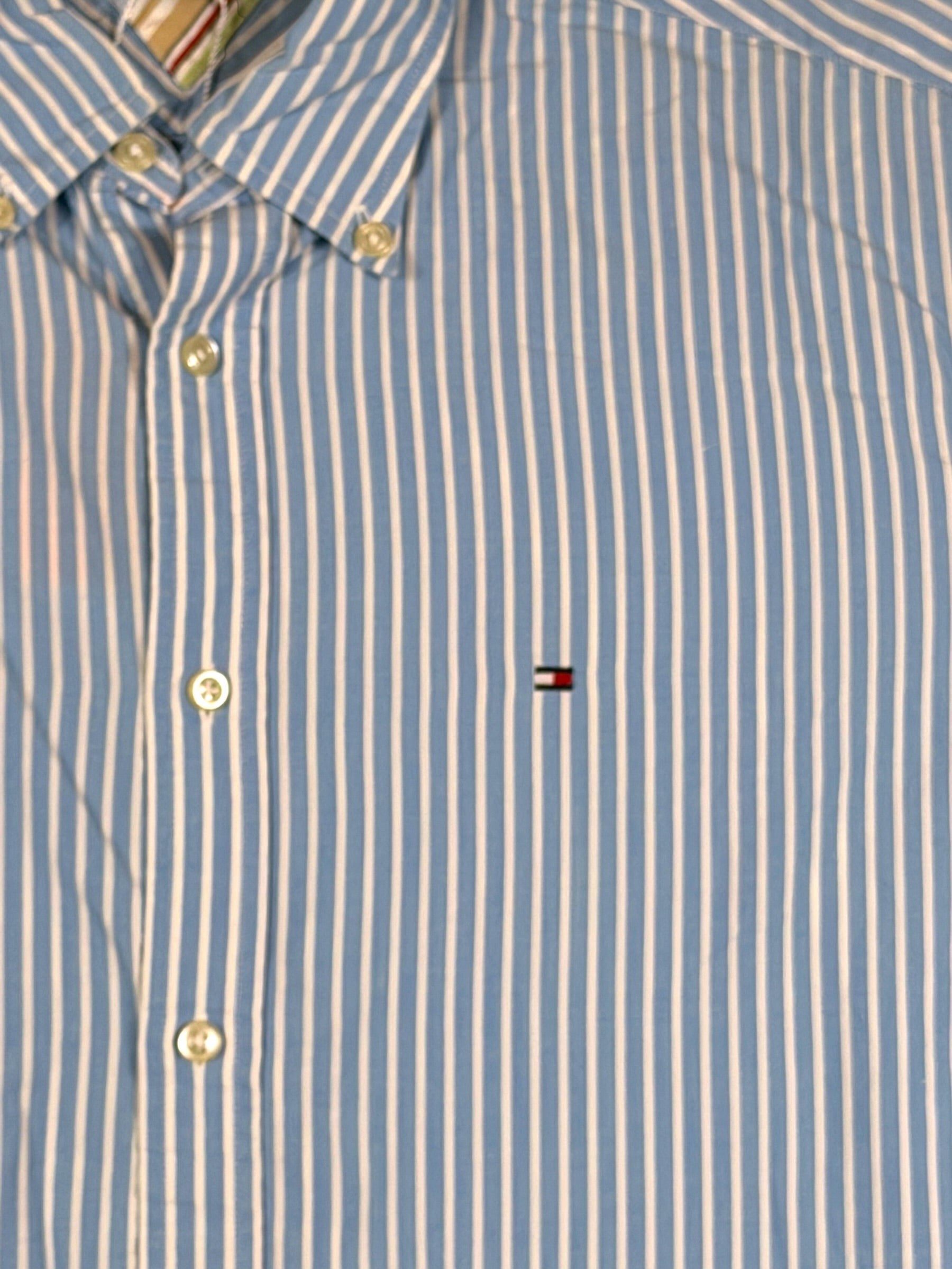 Vintage Tommy Hilfiger Hemd Gestreift, Hellblau – Größe M