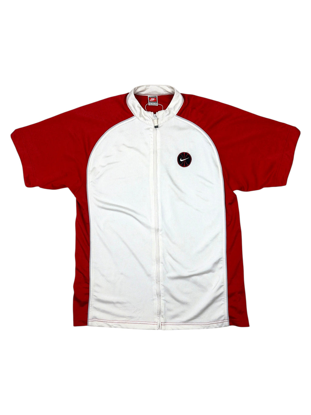 Vintage Nike kurzärmliche Sweatjacke Weiß, Rot - XL