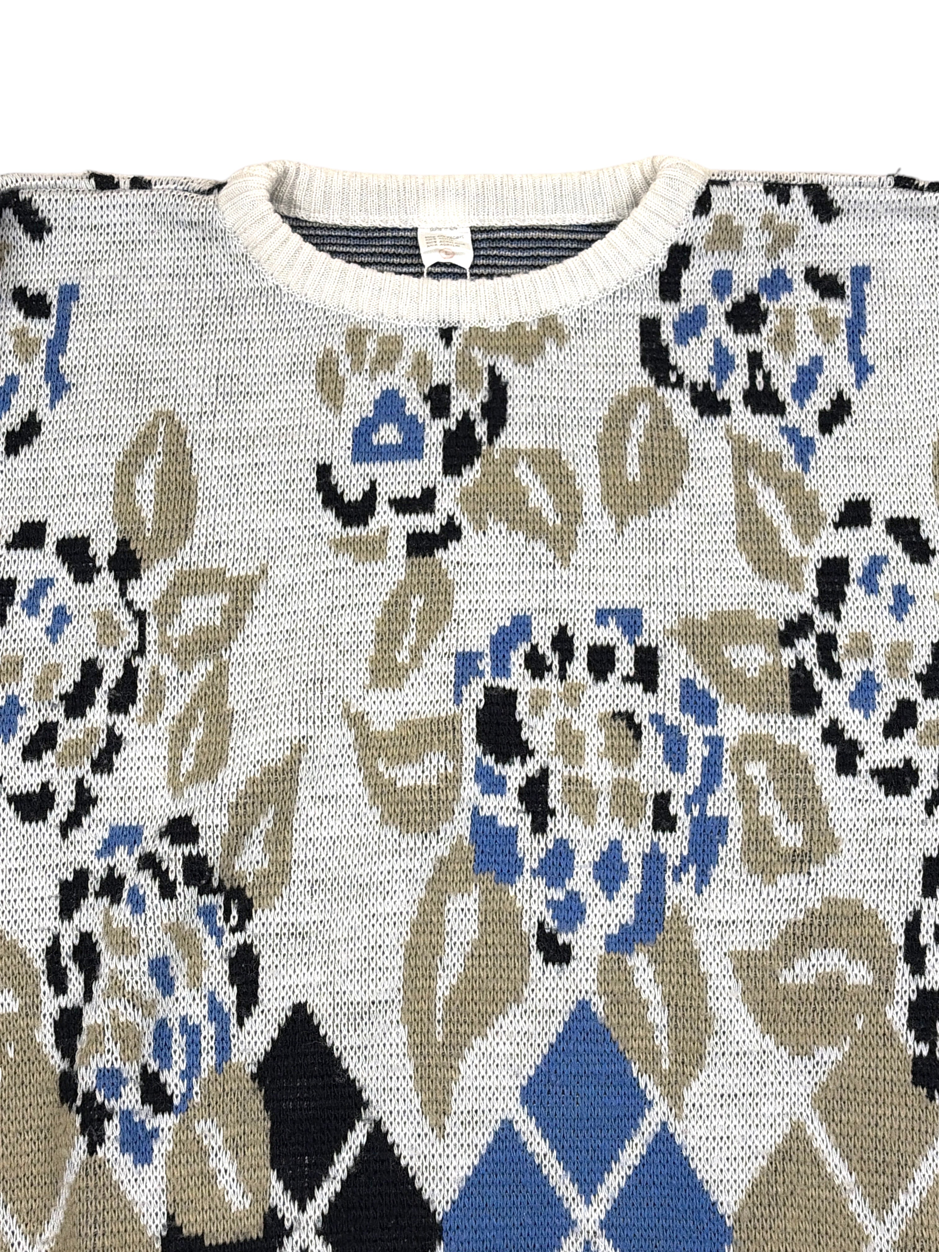 Vintage Pullover Weiß, Blau – Größe L