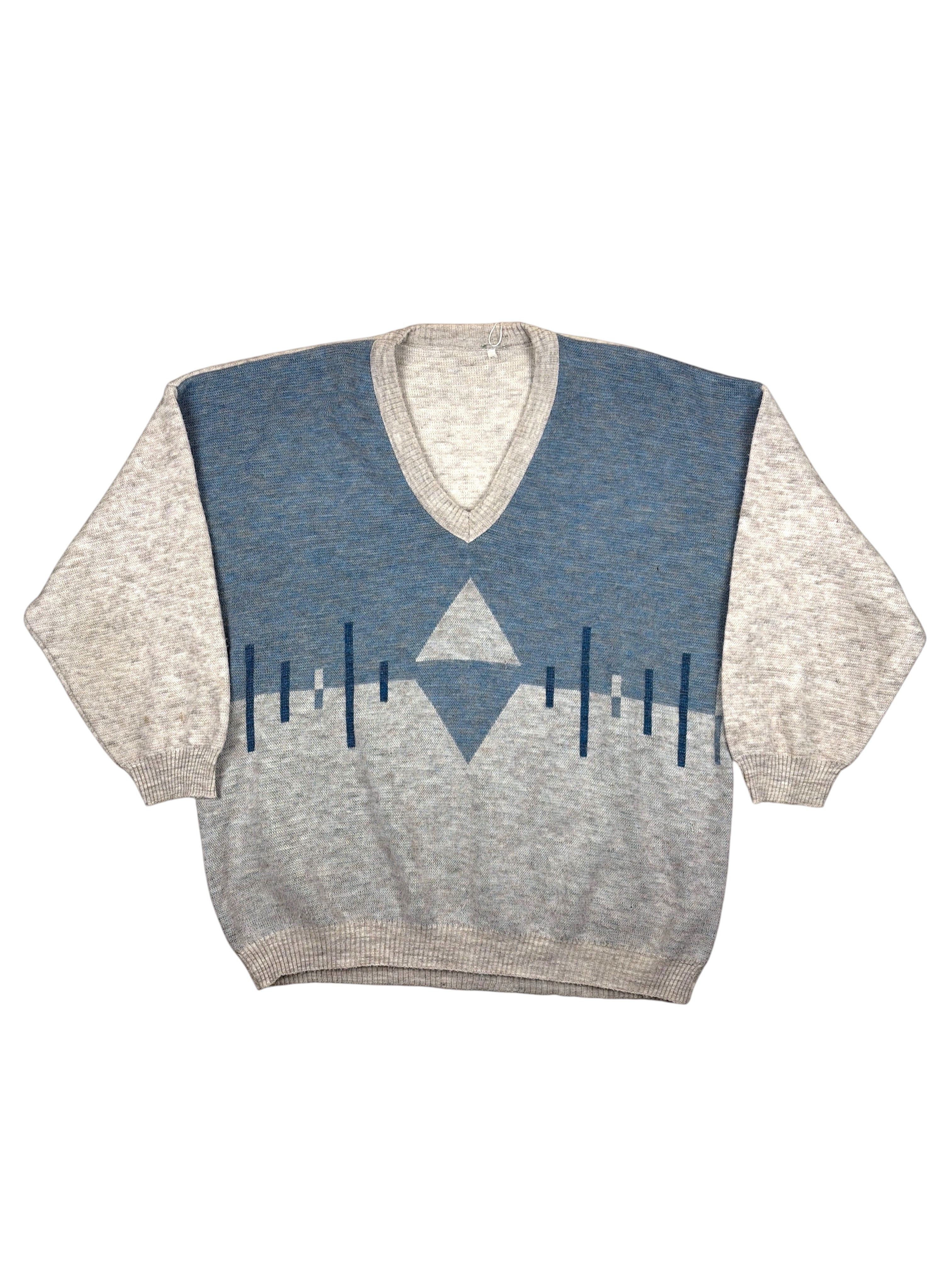 Vintage Pullover Grau, Blau – Größe L