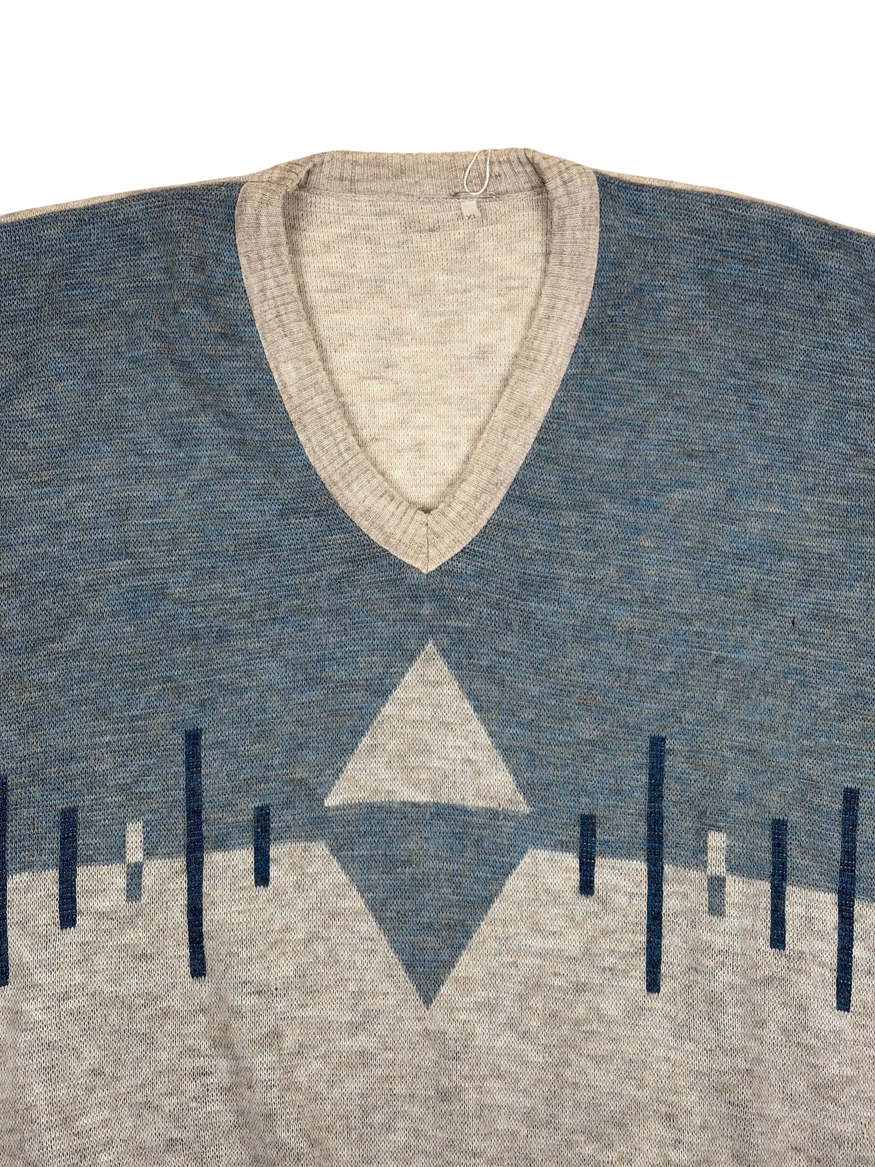 Vintage Pullover Grau, Blau – Größe L