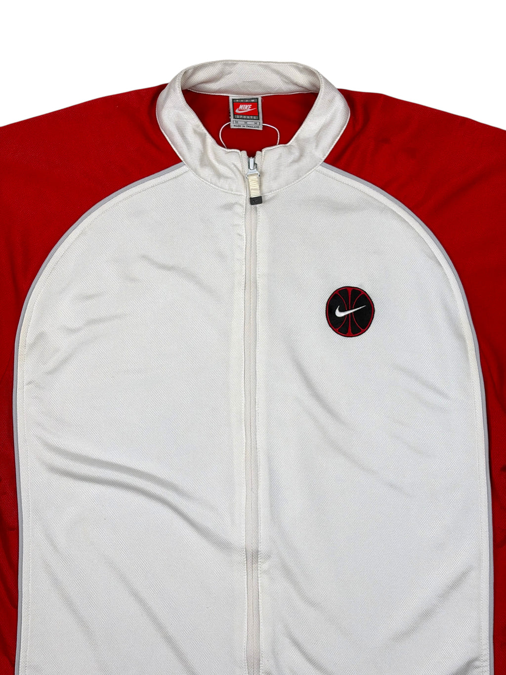 Vintage Nike kurzärmliche Sweatjacke Weiß, Rot - XL