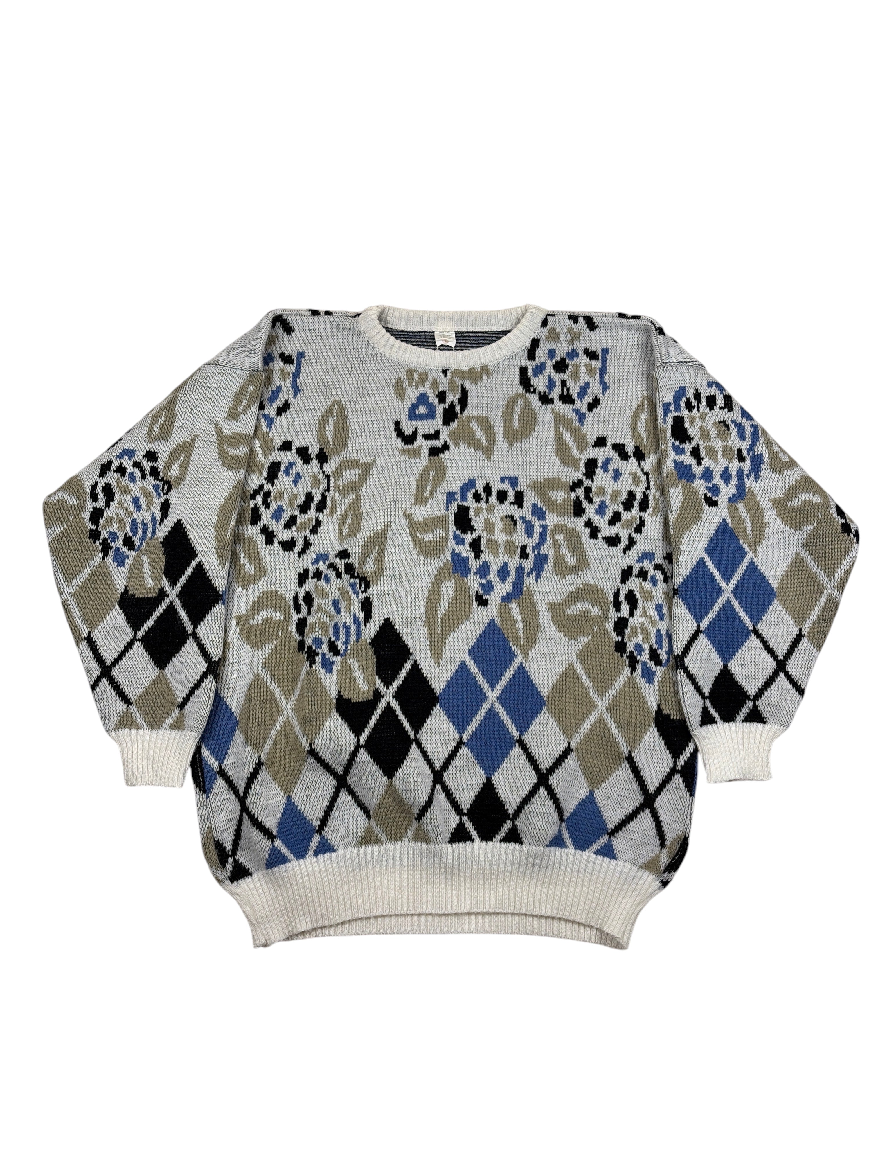 Vintage Pullover Weiß, Blau – Größe L