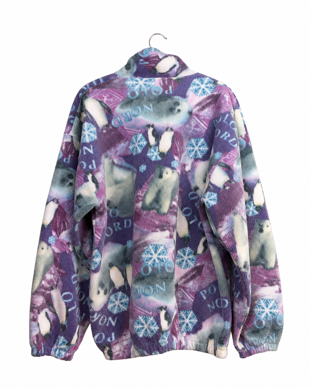 Vintage Esselle Fleecejacke Lila Winter-Muster – Rückseite