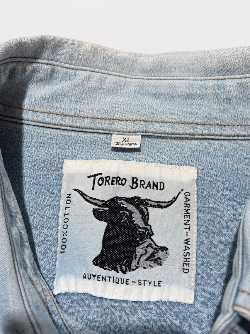 Vintage Torero Brand Jeanshemd – Marken- und Größenlabel XL, 100 % Baumwolle