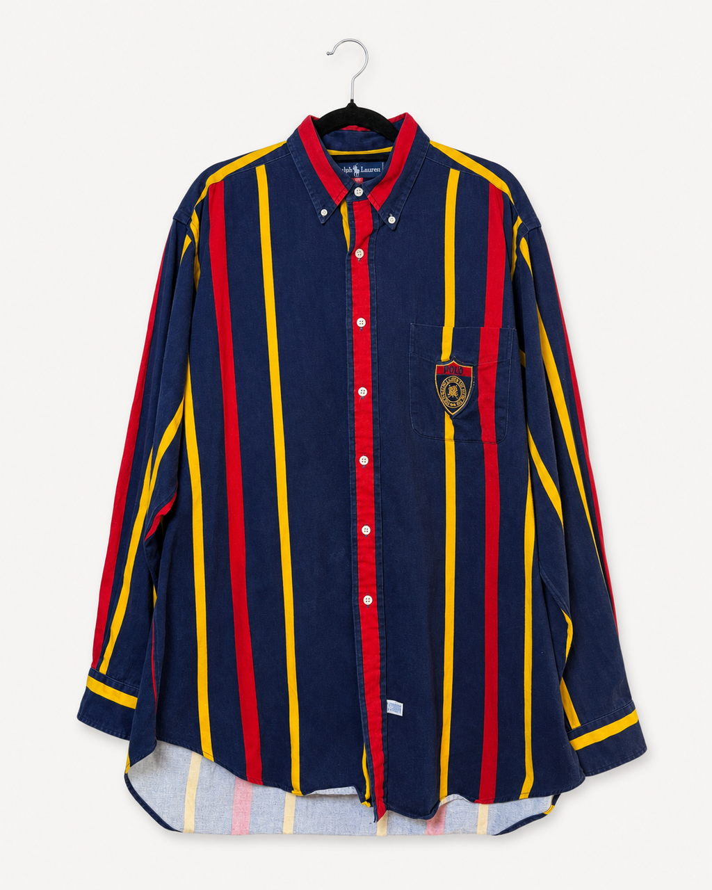 Vintage Polo Ralph Lauren Hemd in Dunkelblau mit roten und gelben Streifen
