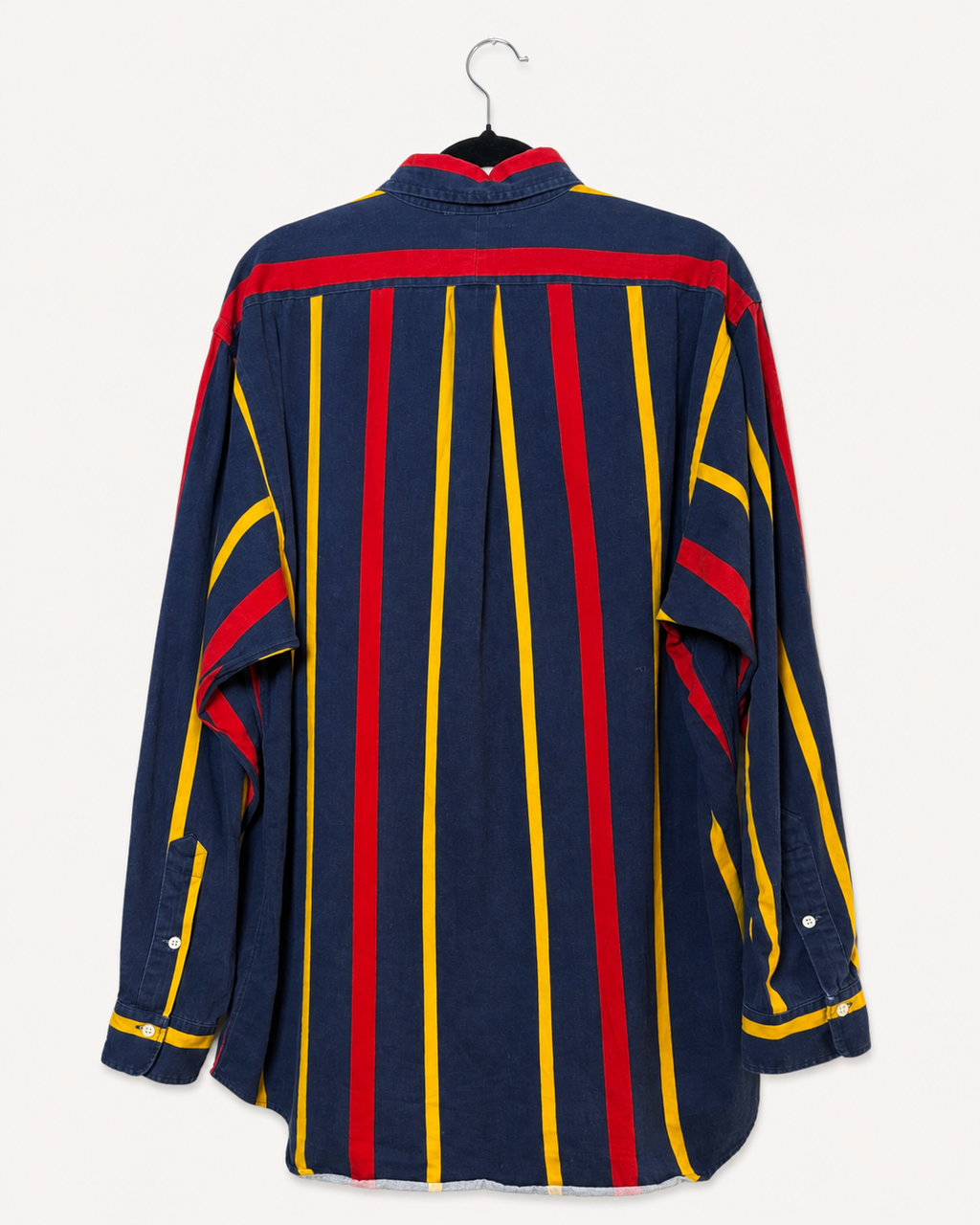 Vintage Polo Ralph Lauren Hemd in Dunkelblau mit roten und gelben Streifen – Detailansicht