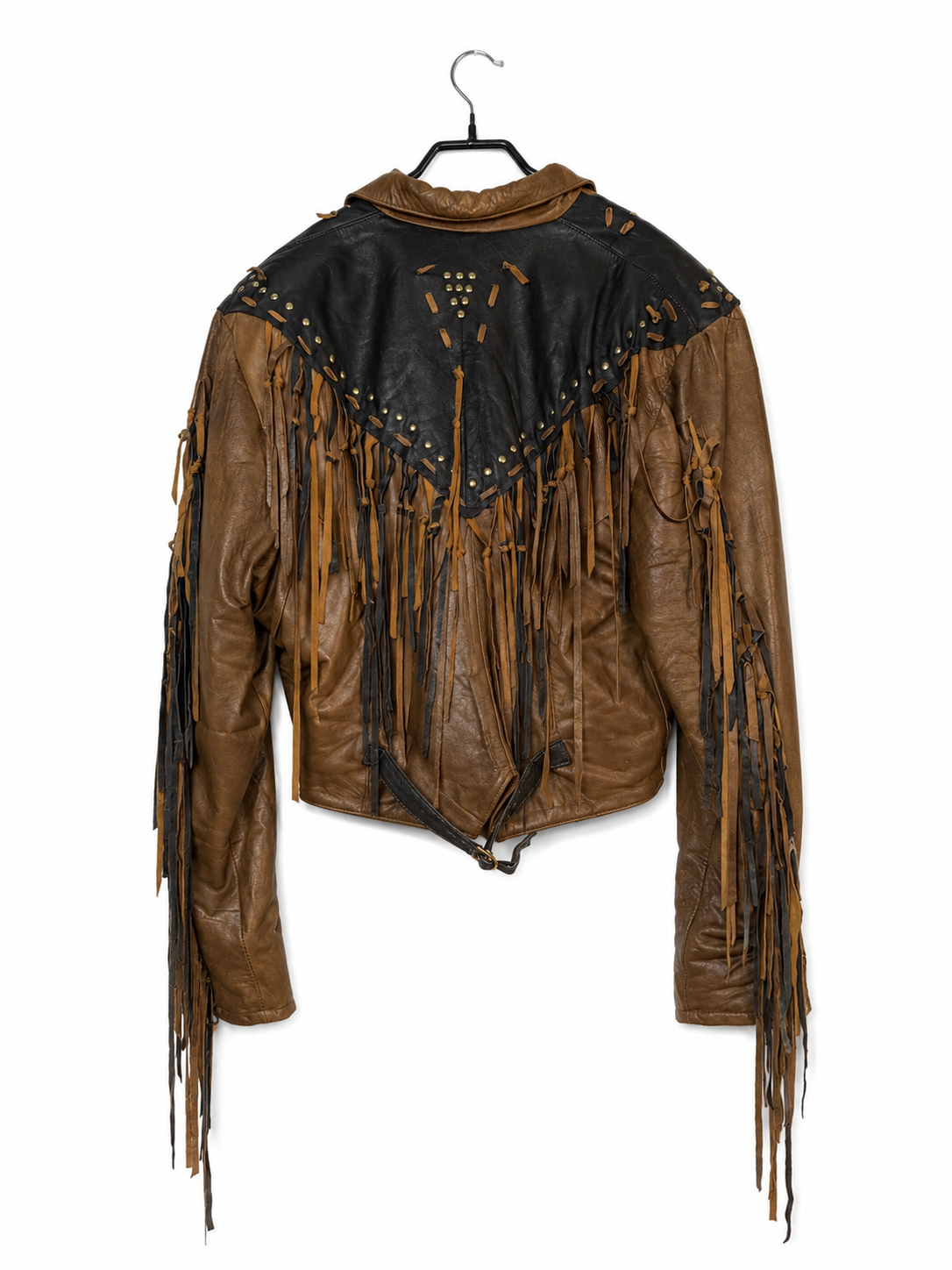 Vintage Vera Pelle Fransen-Lederjacke Größe XL – Rückseite