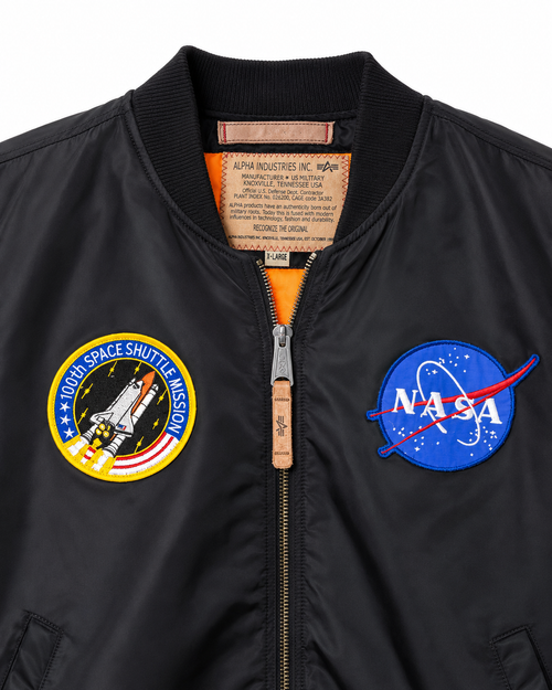 Vintage Alpha Industries Bomberjacke Größe XL – NASA und Space-Shuttle-Patches
