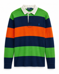 Vintage Polo Ralph Lauren Rugbyshirt gestreift Grün Navy Orange – Vorderseite