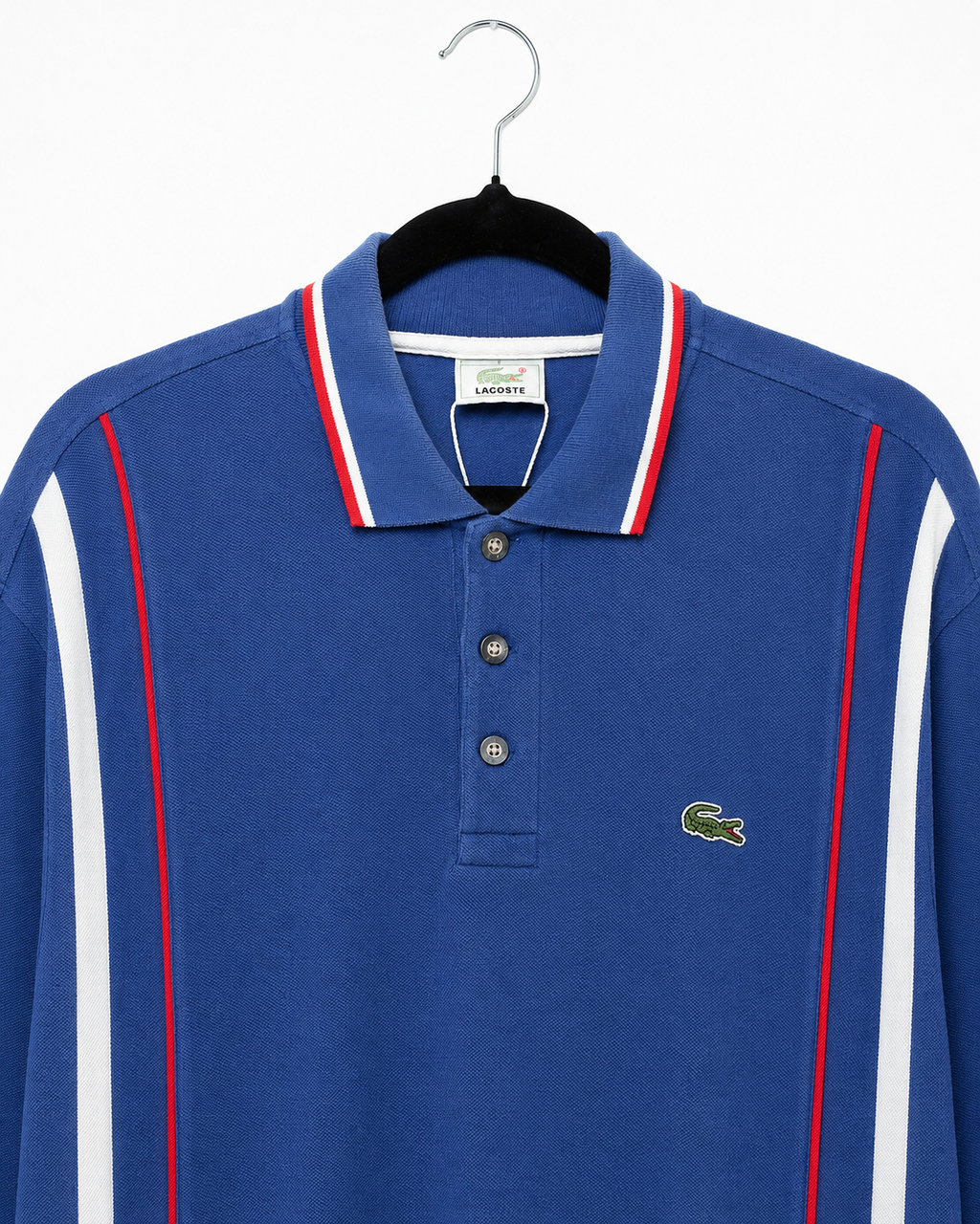Vintage Lacoste Poloshirt Blau Rot Weiß – Detailansicht