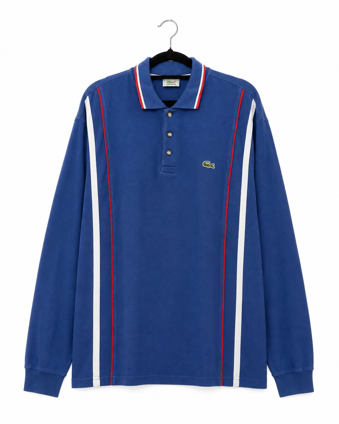 Vintage Lacoste Poloshirt Blau Rot Weiß – Vorderseite