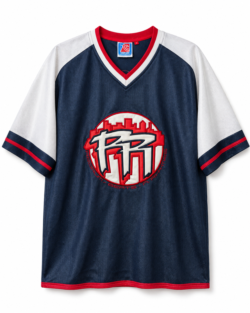 Vintage Ruff Ryders Trikot Navy Weiß Rot Größe L Vorderseite