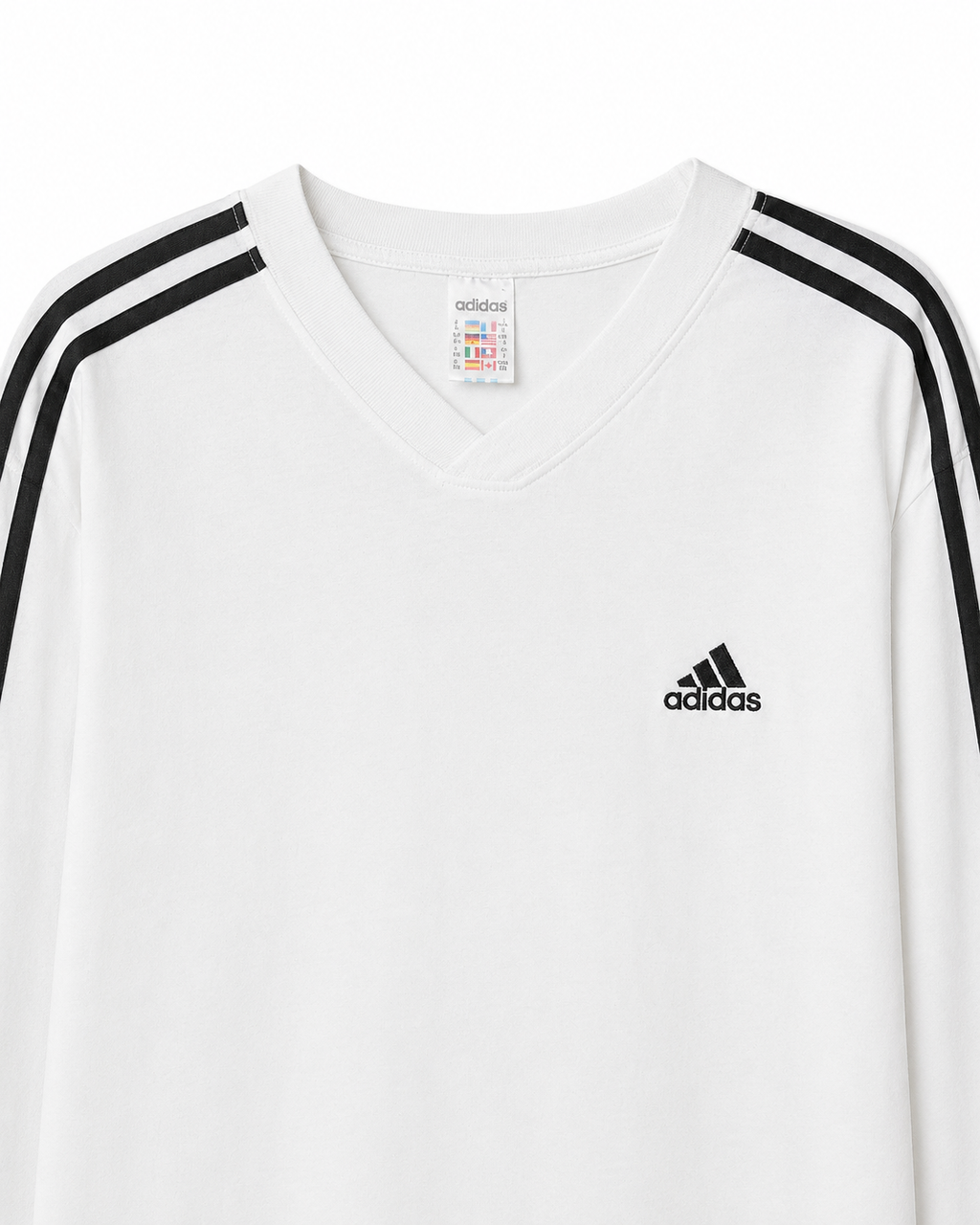 Vintage Adidas Longsleeve weiß mit schwarzen Streifen – Detailansicht