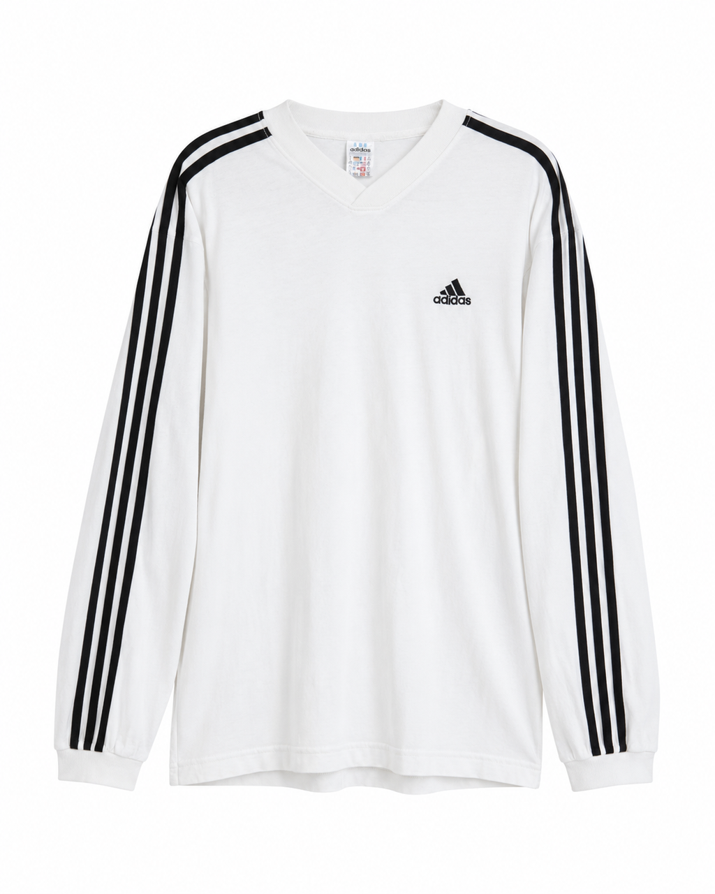Vintage Adidas Longsleeve weiß mit schwarzen Streifen – Vorderansicht