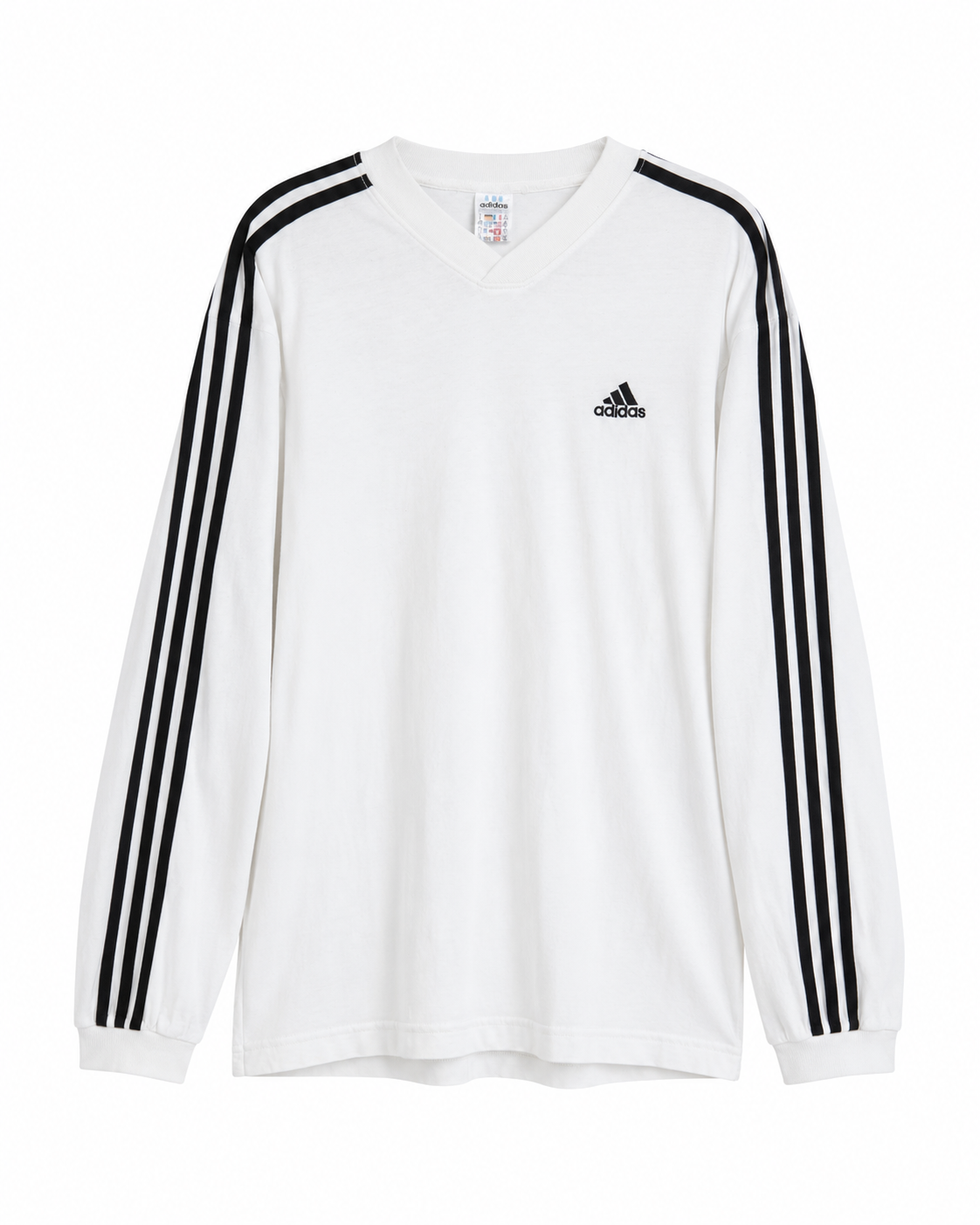 Vintage Adidas Longsleeve weiß mit schwarzen Streifen – Vorderansicht