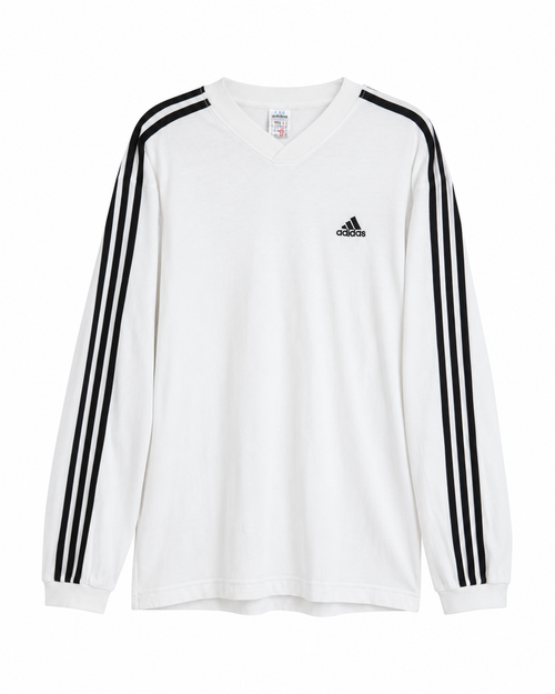 Vintage Adidas Longsleeve weiß mit schwarzen Streifen – Vorderansicht