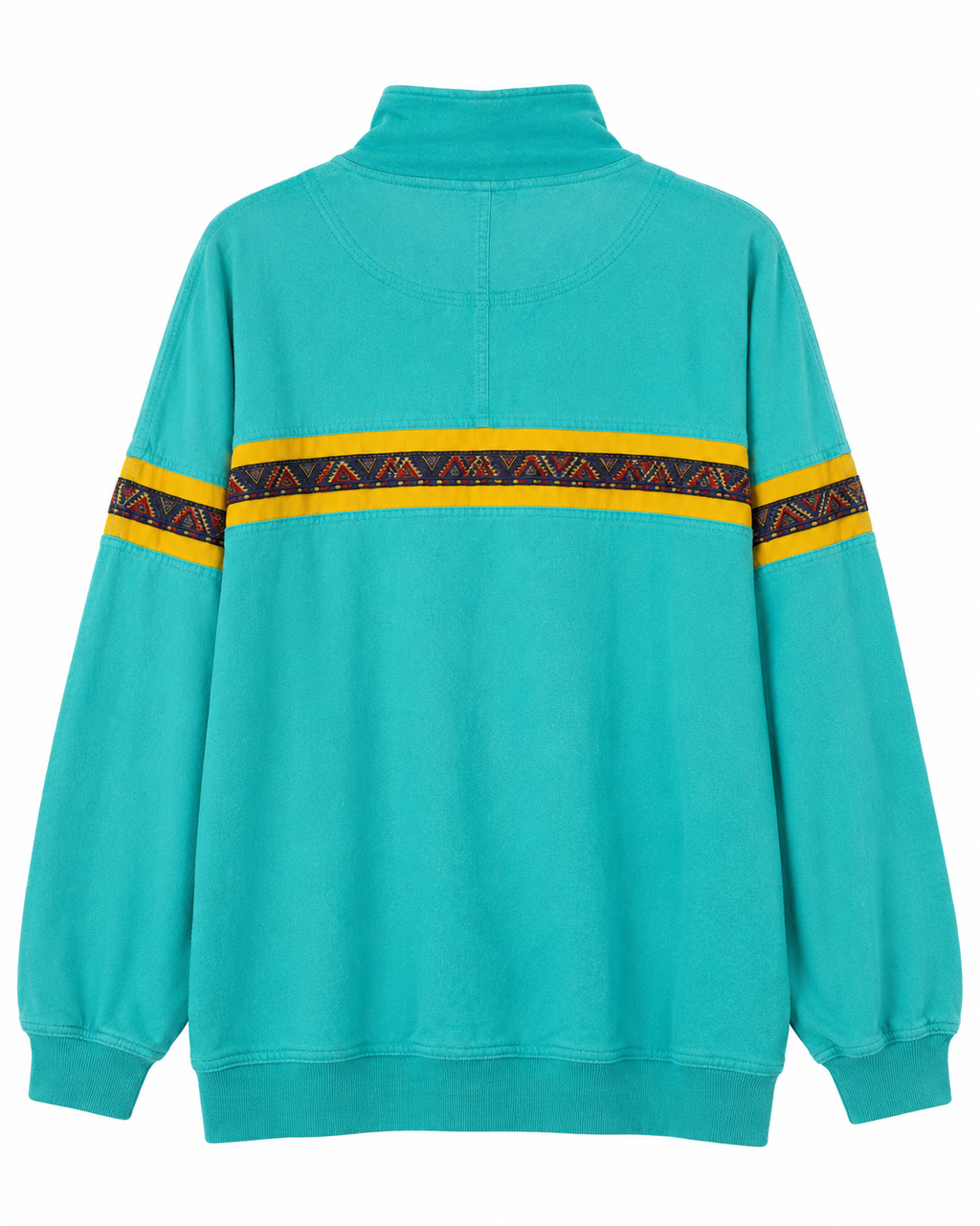 Vintage Indeed Sweatshirt in Türkis mit gelbem Musterband – Rückseite