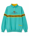 Vintage Indeed Sweatshirt in Türkis mit gelbem Musterband – Vorderseite