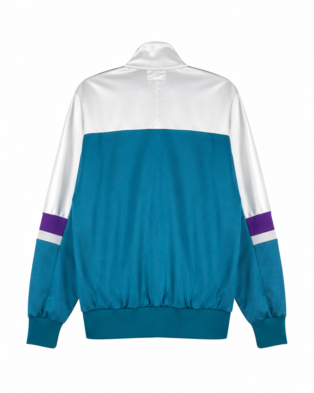 Vintage ASICS Trainingsjacke Türkis Weiß Lila – Rückansicht