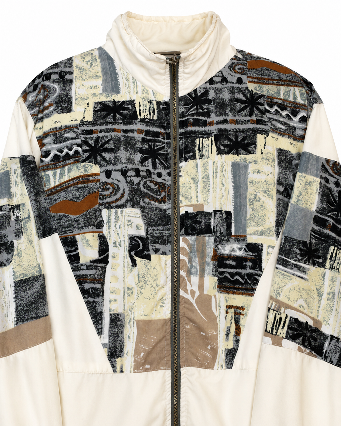 Vintage Windbreaker Creme mit abstraktem Retro-Print – Detailansicht