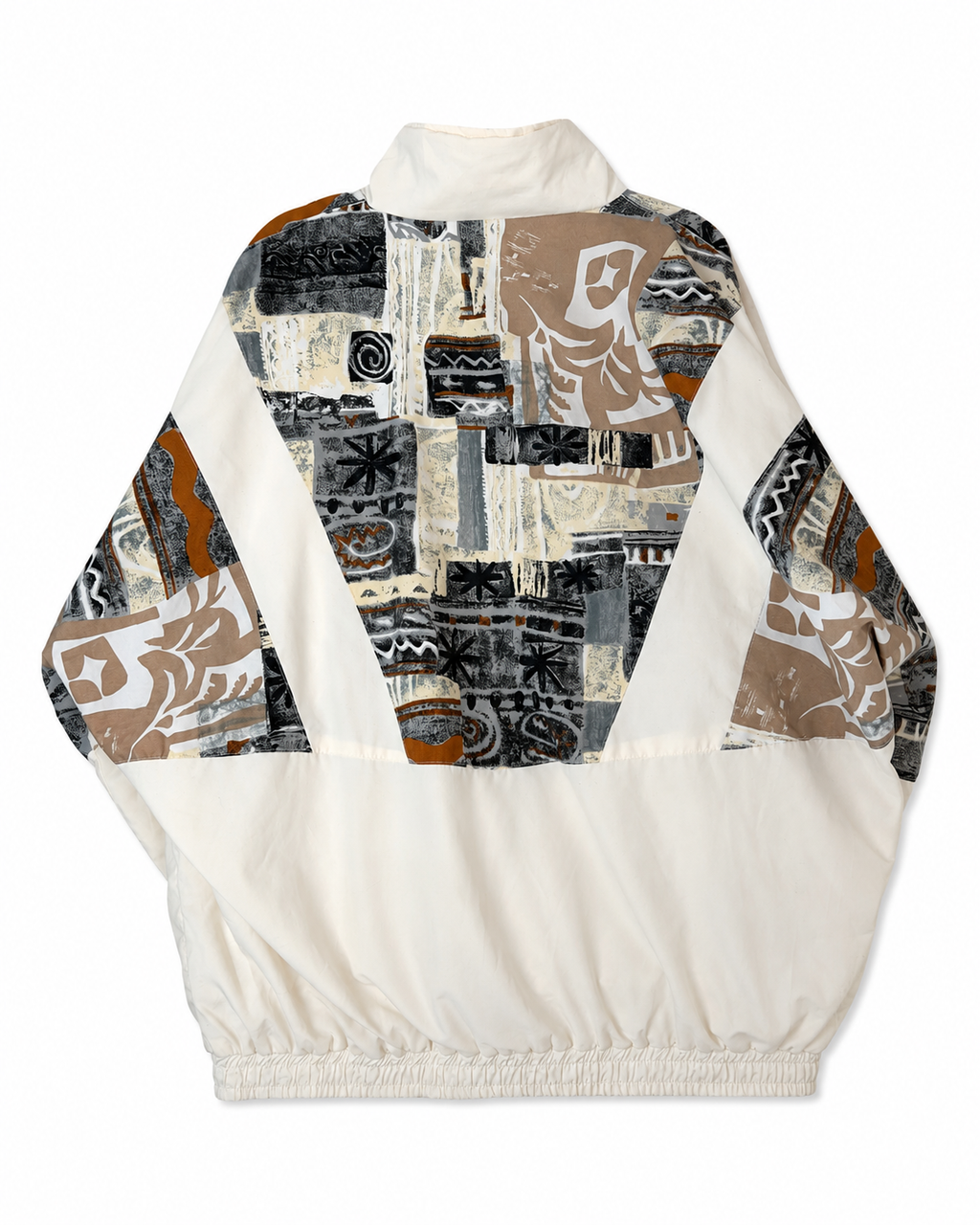 Vintage Windbreaker Creme mit abstraktem Retro-Print – Rückansicht