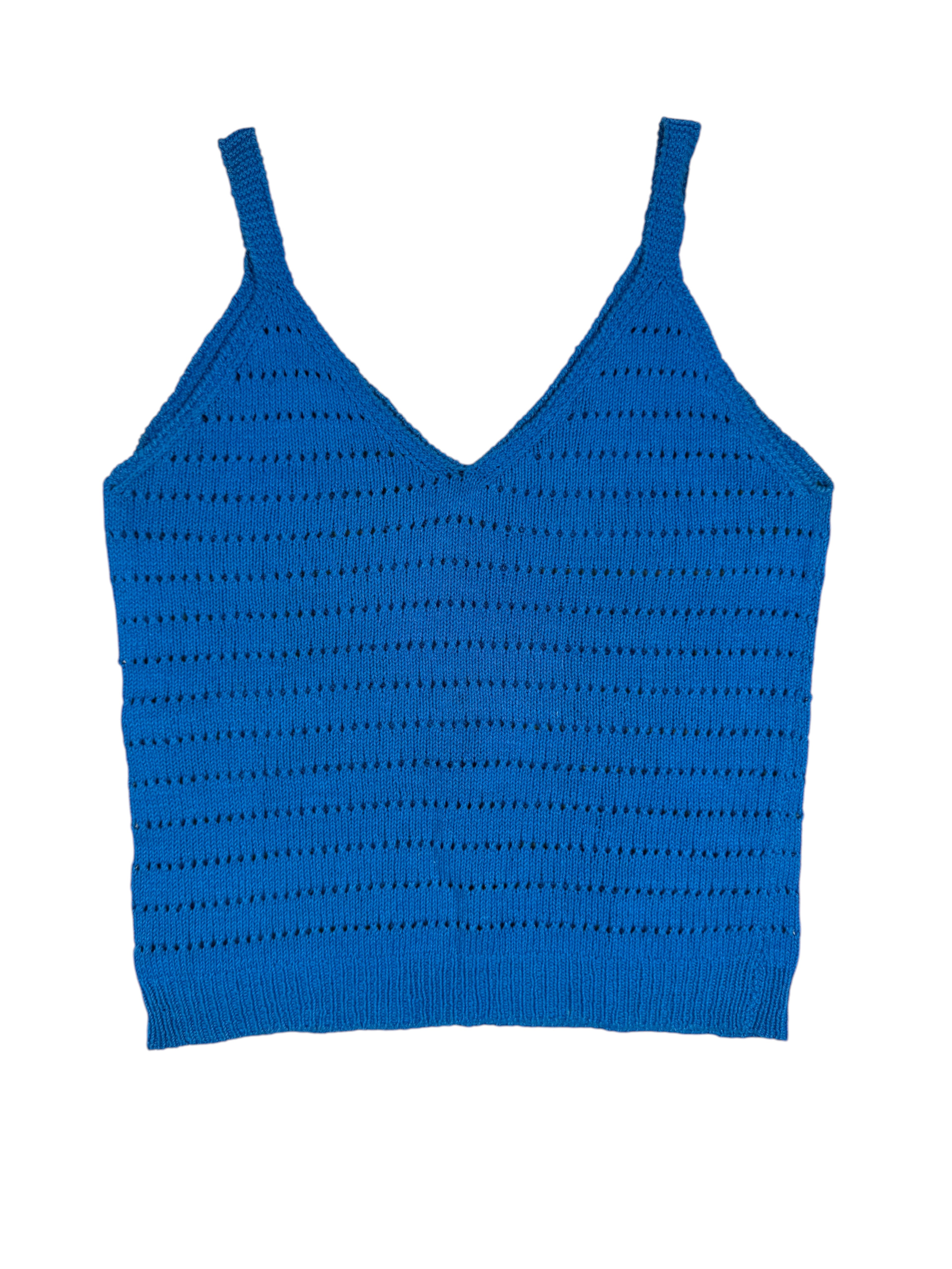 Vintage Top Gehäkelt Blau – Größe L