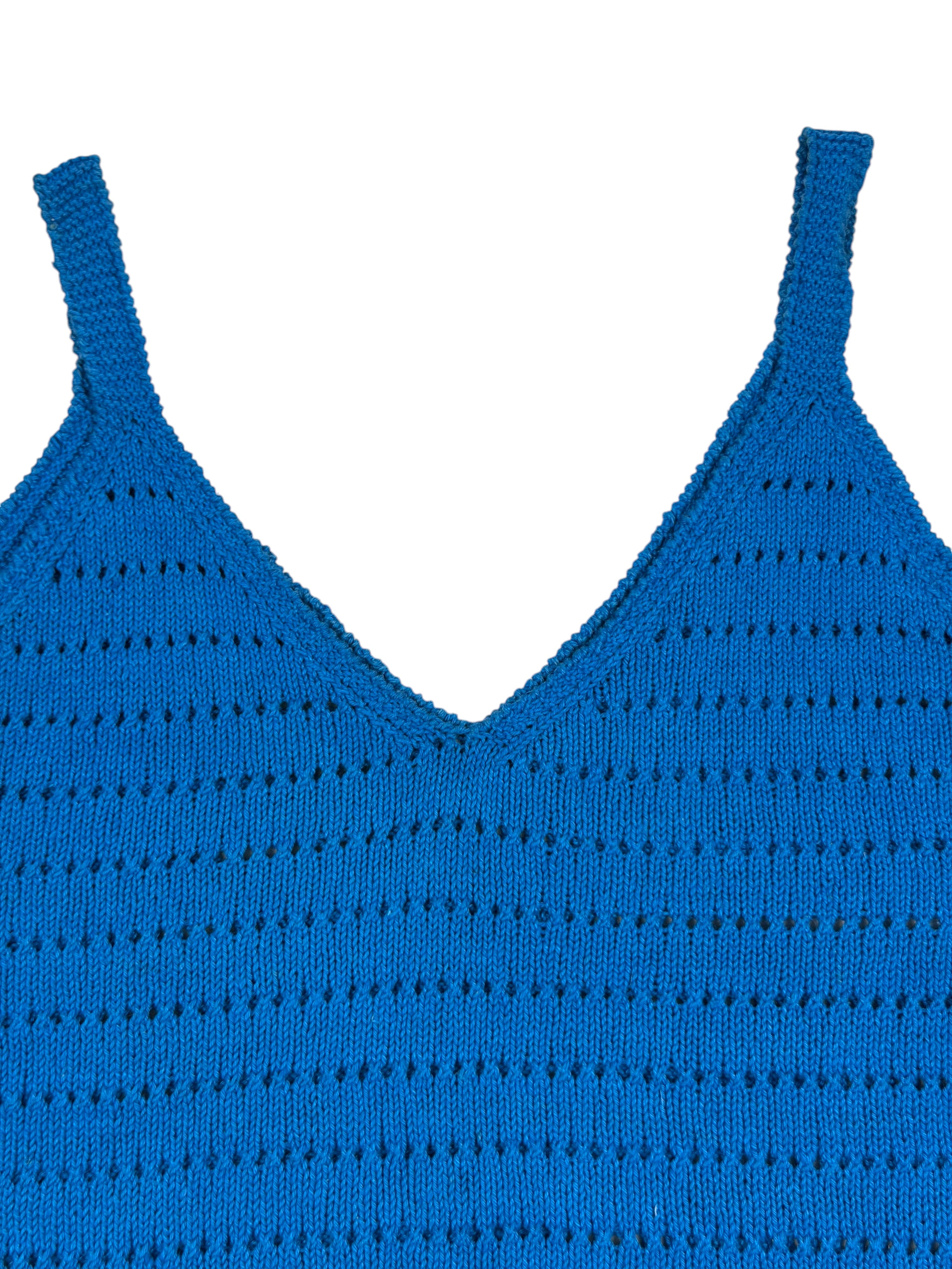 Vintage Top Gehäkelt Blau – Größe L