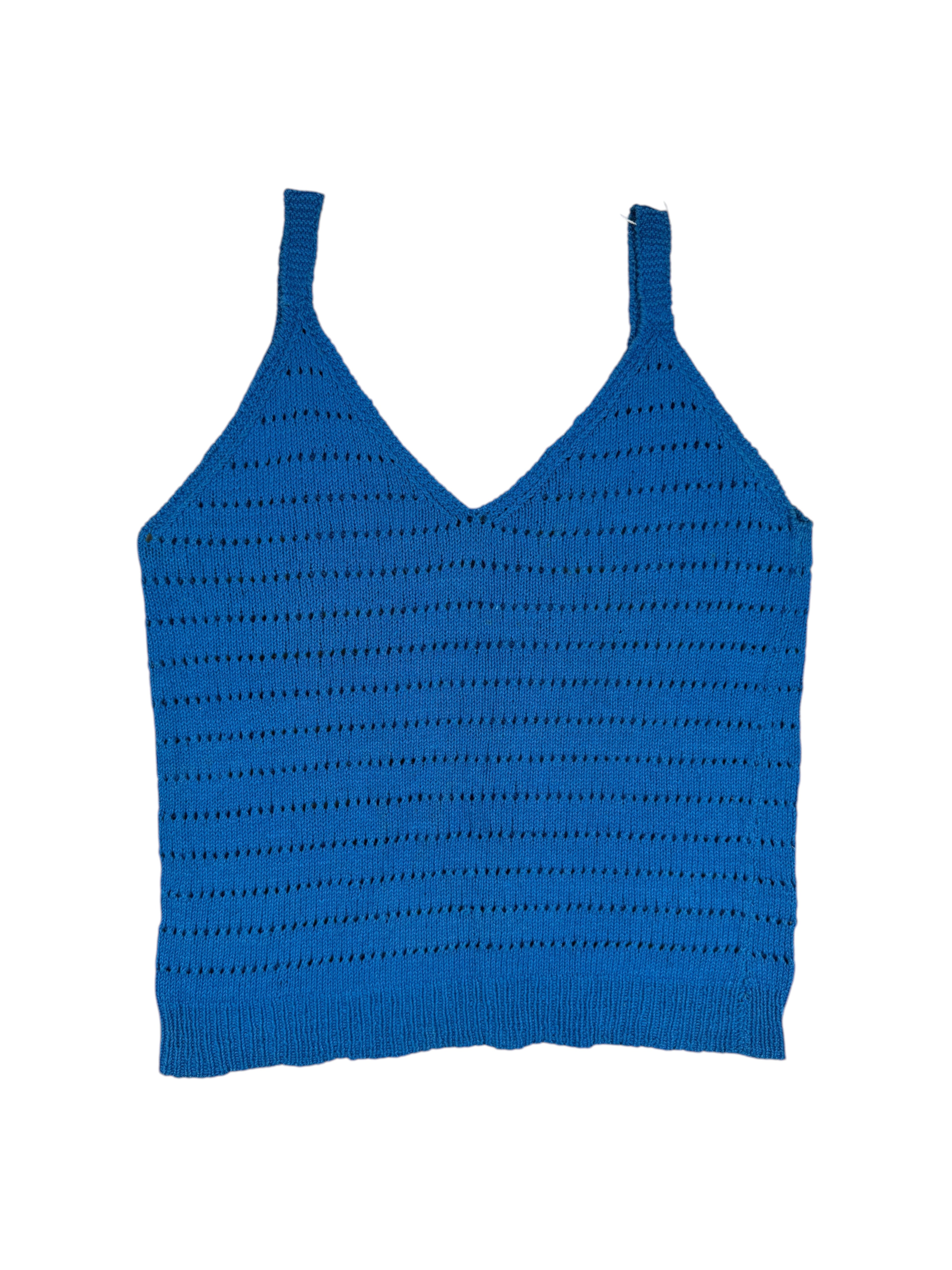Vintage Top Gehäkelt Blau – Größe L