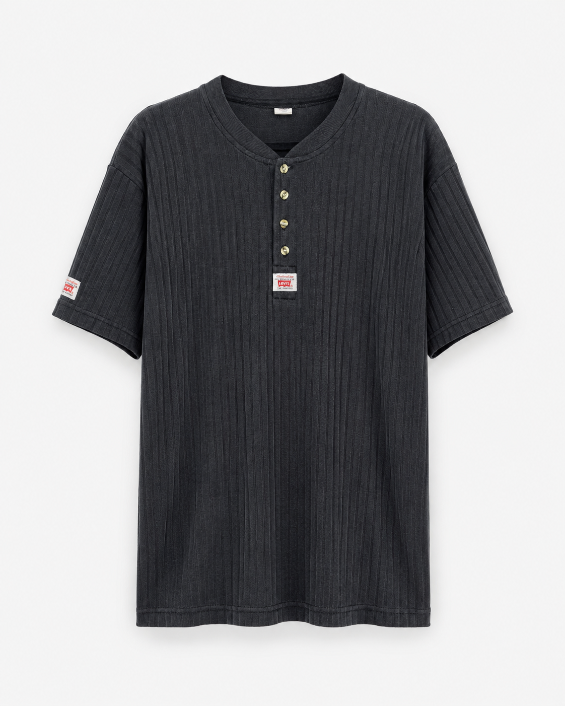 Vintage Levi's Henley T-Shirt Schwarz Größe S Vorderansicht