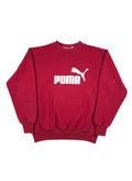 Vintopie red crewneck sweatshirt with white Puma logo and cat graphic. Cotton blend.